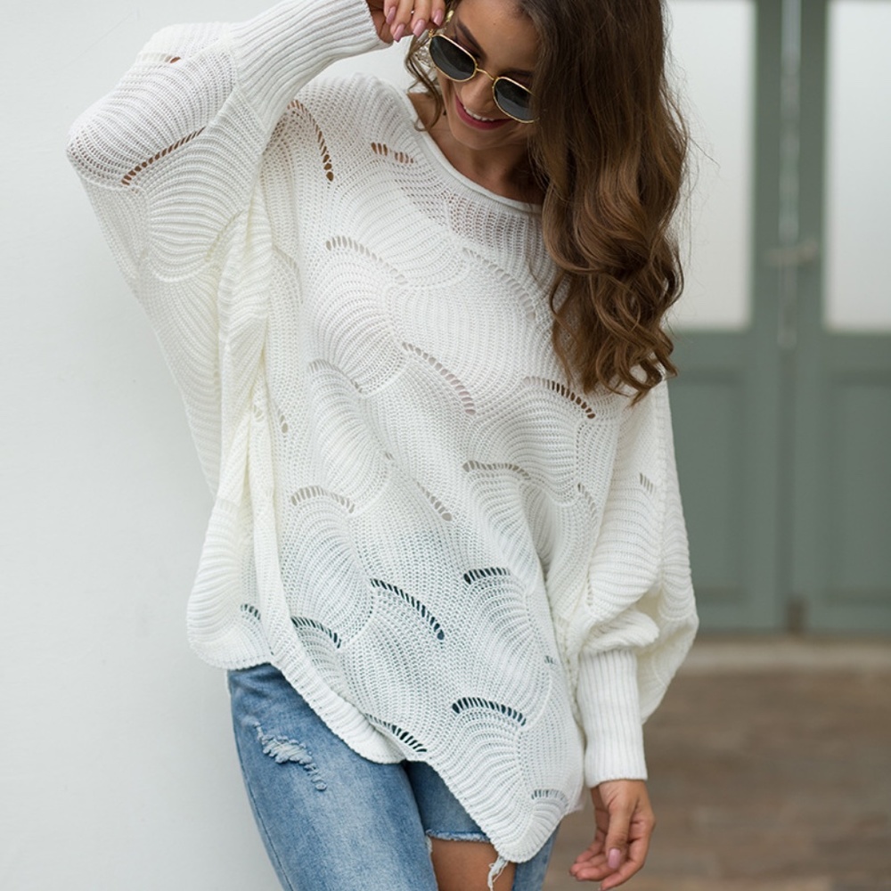 Cozy Oversized Batwing Sleeve Sweater Top - Picture 6 of 13